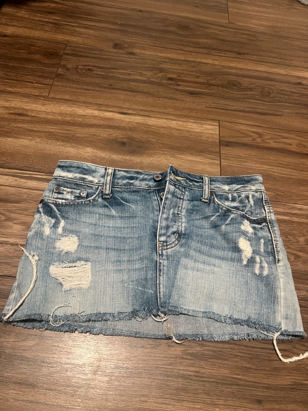 American Eagle Outfitters Light Blue Distressed Denim Mini Skirt